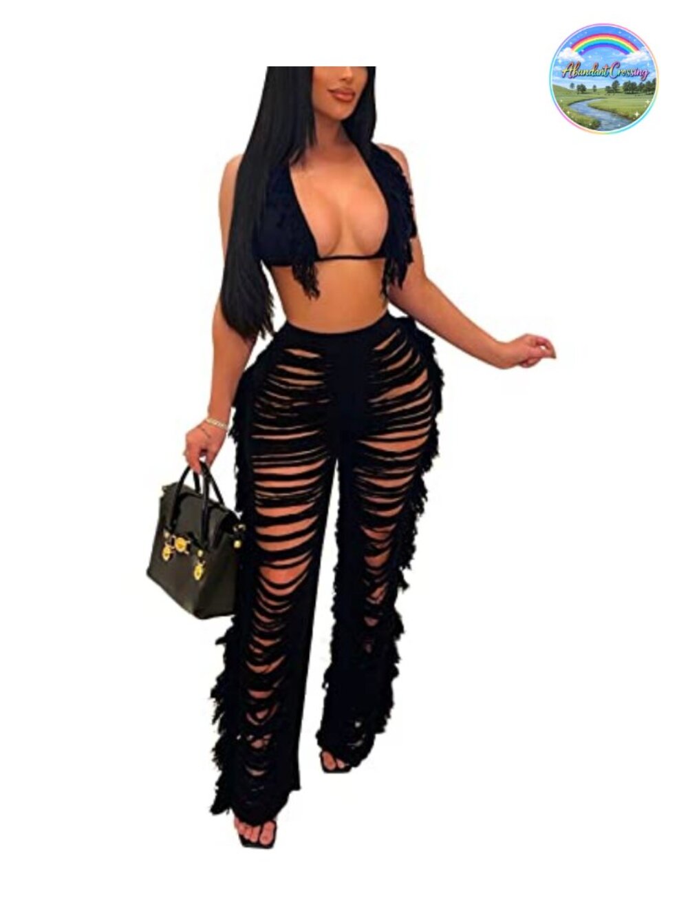 Women's Crochet Two Piece Cover Up Set Halter Top Fringe Beach Vacation Outfit